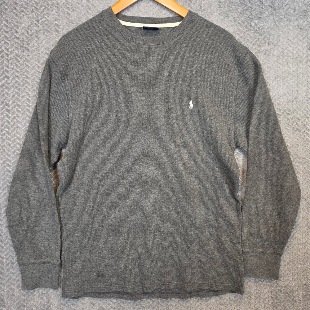 Polo Ralph Lauren Mens XL Grey Waffle Knit Thermal Long Sleeve Sleepwear Shirt